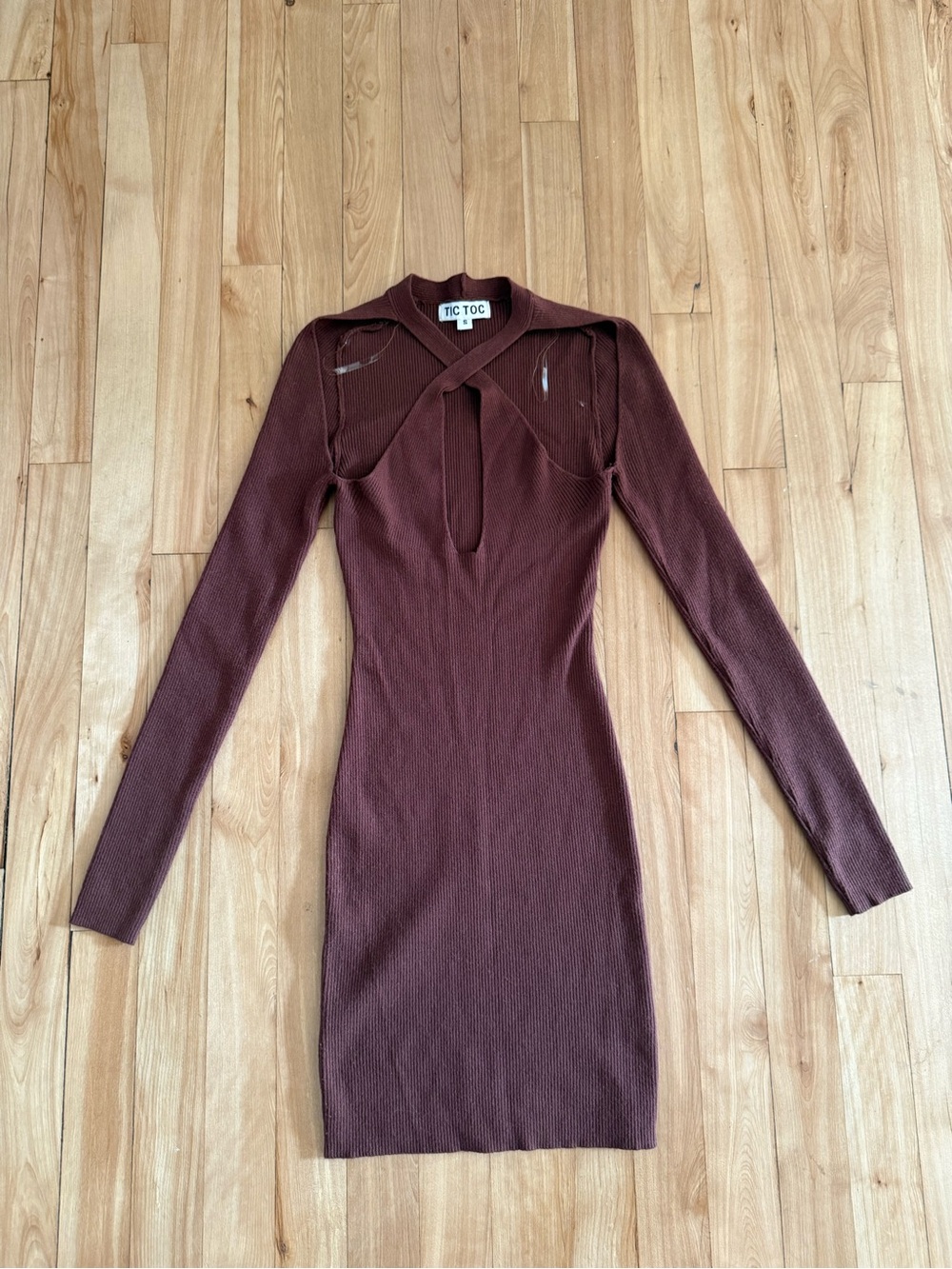 TIC TOC Women's Long Sleeve Knit Bodycon Dress in Brown